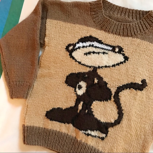 Vintage Handmade Knit Monkey Sweater - Picture 3 of 3